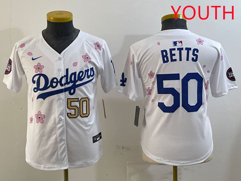 Youth Los Angeles Dodgers #50 Betts White Sakura Edition 2025 Nike MLB Jersey style 8